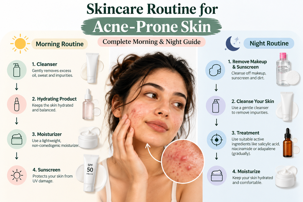 Skincare Routine for Acne-Prone Skin: Complete Morning & Night Guide acne prone skin skincare guide