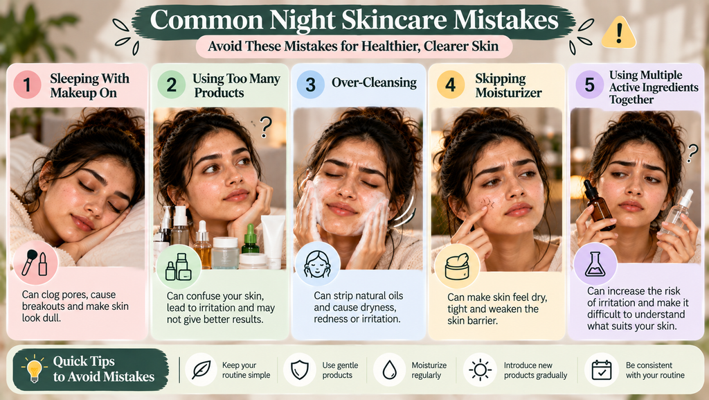 Night Skincare Routine Steps: Complete Guide for Healthy-Looking Skin common night skincare mistakes infographic